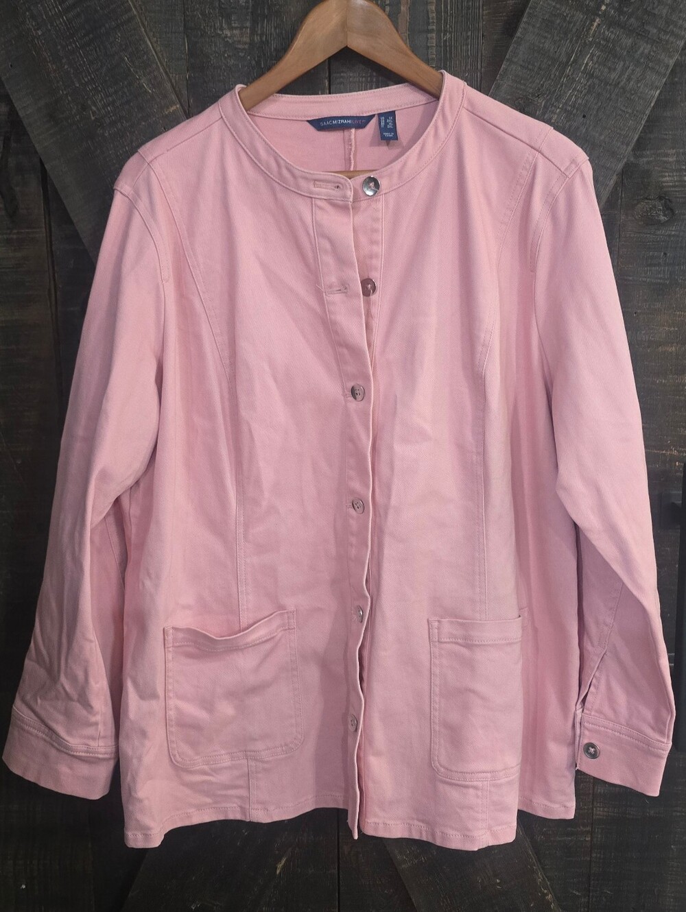 Isaac Mizrahi Classic Pink Women's Button-Front Denim Jacket 1X